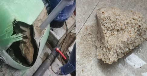 砂缸內板結的石英砂
